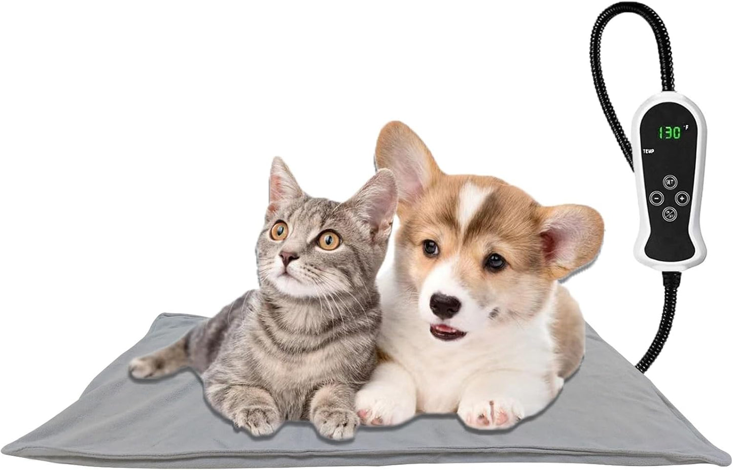 TJOY Pet Heating Pad Electric Heated Mat for Dogs & Cats Indoor Warming Mat with Auto Power Off (M:22''x18''(Gray))
