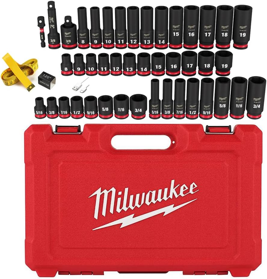 Milwaukee 43PC Shockwave Impact Duty 3/8" Drive SAE & Metric Deep 6 Point Socket Set with Accessories