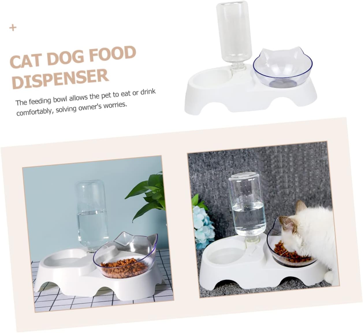 Milisten PET Food and Water Bowl Set 15° Tilted Automatic Water Dispenser for Small to Medium Dogs and Cats
