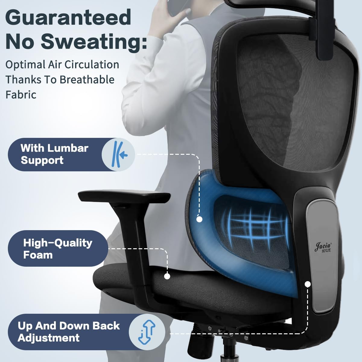 Big Ergonomic Office Chair with Sliding Seat,Dual Back Support -Adjustable 4D Armrests, 2D Headrest, Lumbar Support, 135° Reclining Mesh Back Computer Chair - Home Office/Gaming, 1600lbs Capacity