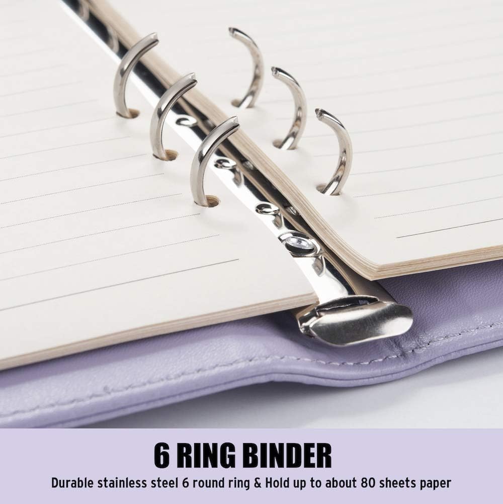Sooez A5 Notebook Binder, 6 Ring Planner with Stylish Design, Loose Leaf Personal Organizer Cover with Magnetic Buckle Closure, PU Leather Binder for Women with Soft Colors (Olive Green)