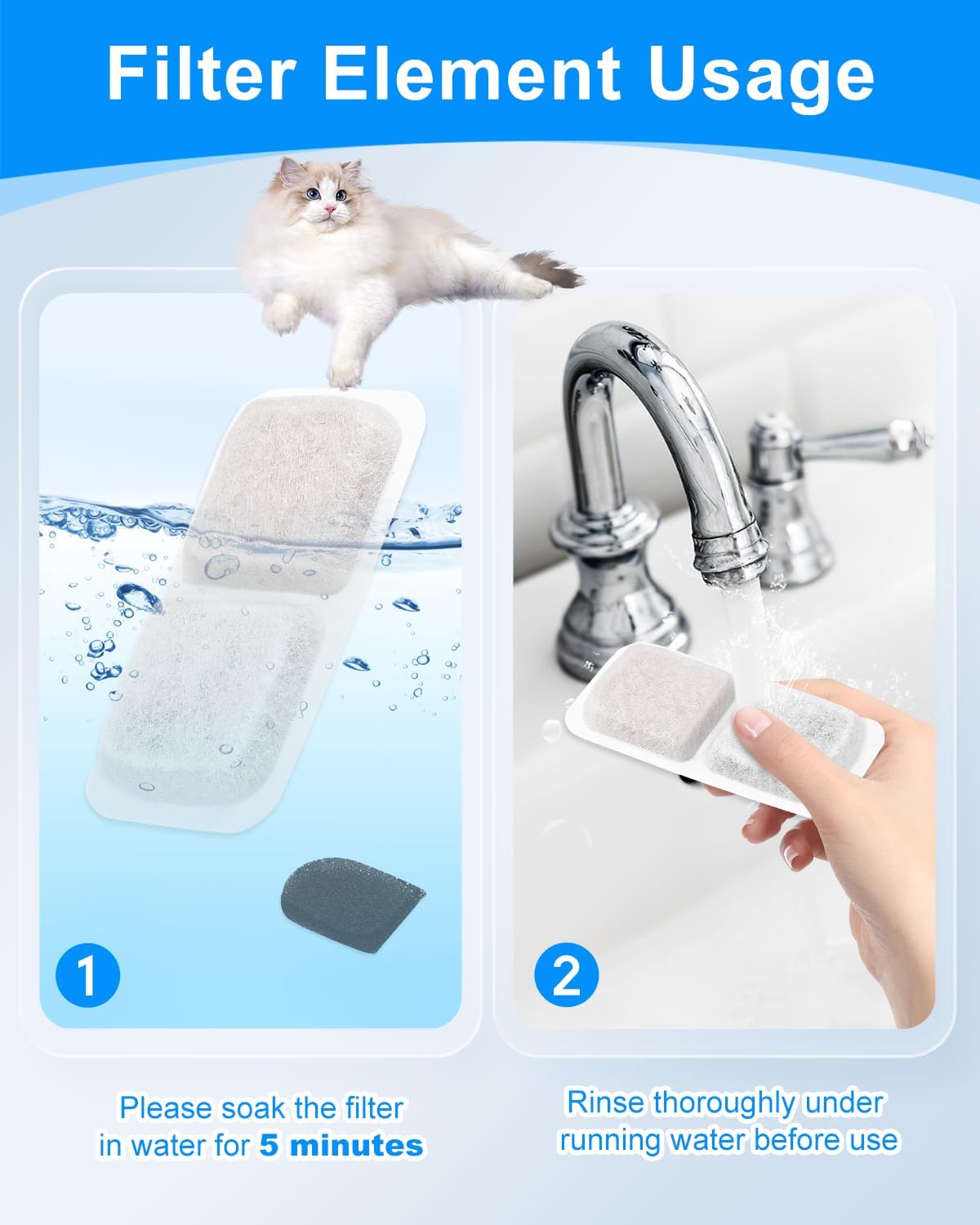 8+8 Pack Cat Fountain Filter Replacement Kit Compatible with oneisall 74oz/2.2L Pet Water Fountains for Cats and Dogs, Carbon Filters Fit for oneisall Fountain Keeping Pet Water Clean