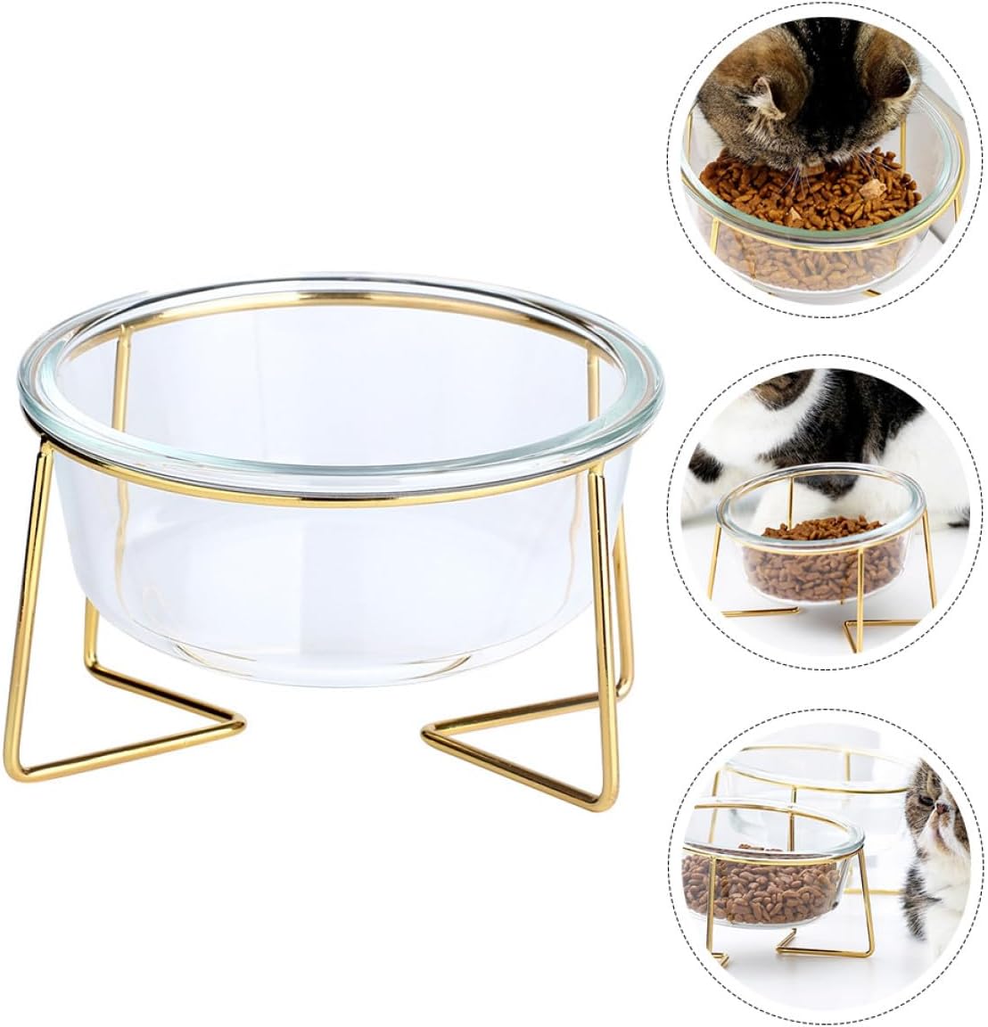 Milisten Oblique Glass Pet Food Bowl 800ml with Raised Metal Stand 17.8cm Tilted Dog Cat Feeder Elevated Feeding Dish for Neck Support and Mess Prevention Random Style
