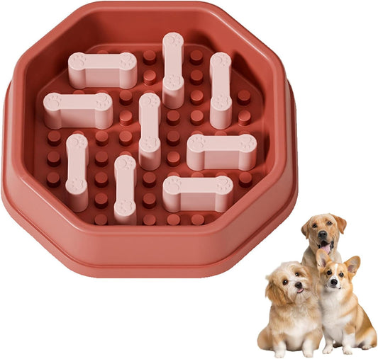TiaoBug Anti-gulping Slow Feeder Dog Bowl for Fast Eaters Raised Center Maze Pattern Promotes Pink One Size