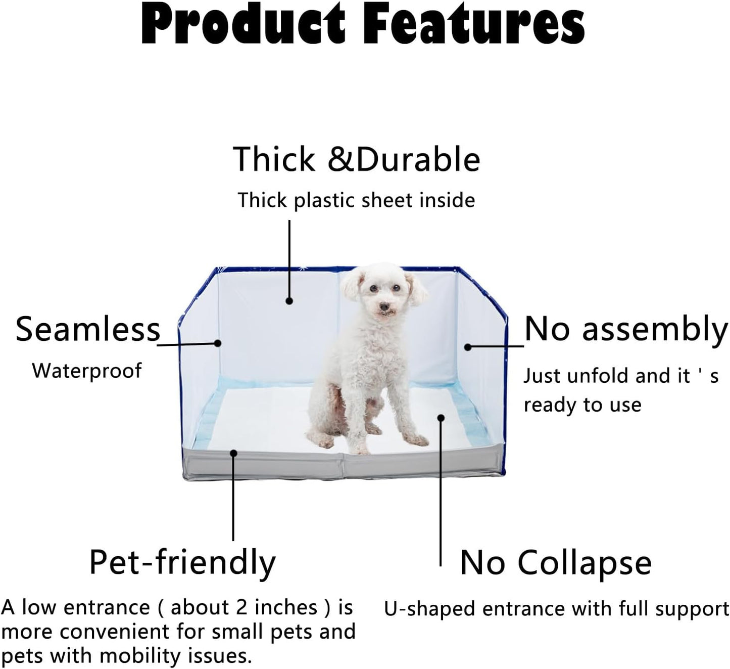 Dog Grass Pad with Tray,Foldable Dog Litter Box with High Walls,Odor Free Artificial Grass Pad for Dog Potty,No Assembly,No Spill, Waterproof, Easy to Clean (Blue star, M-36''Lx23.6''Wx16''H)