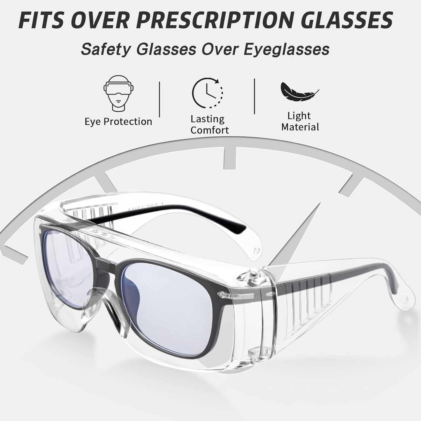 Safety Glasses Over Eyeglasses with Anti-Fog and Scratch Resistant ANSI Z87 Safety Goggles Over Glasses