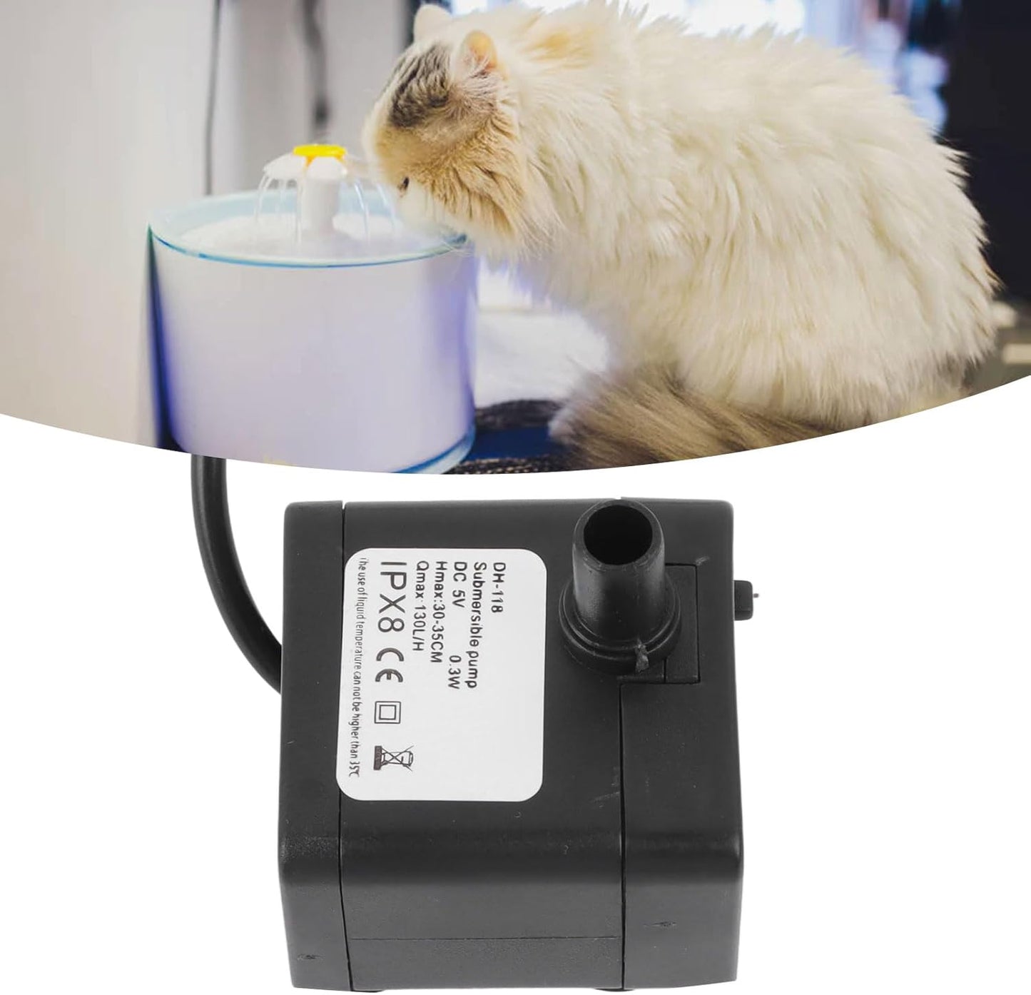 Pet Fountain Replacement Pump, High Power Submersible 130LH Convenient for Home