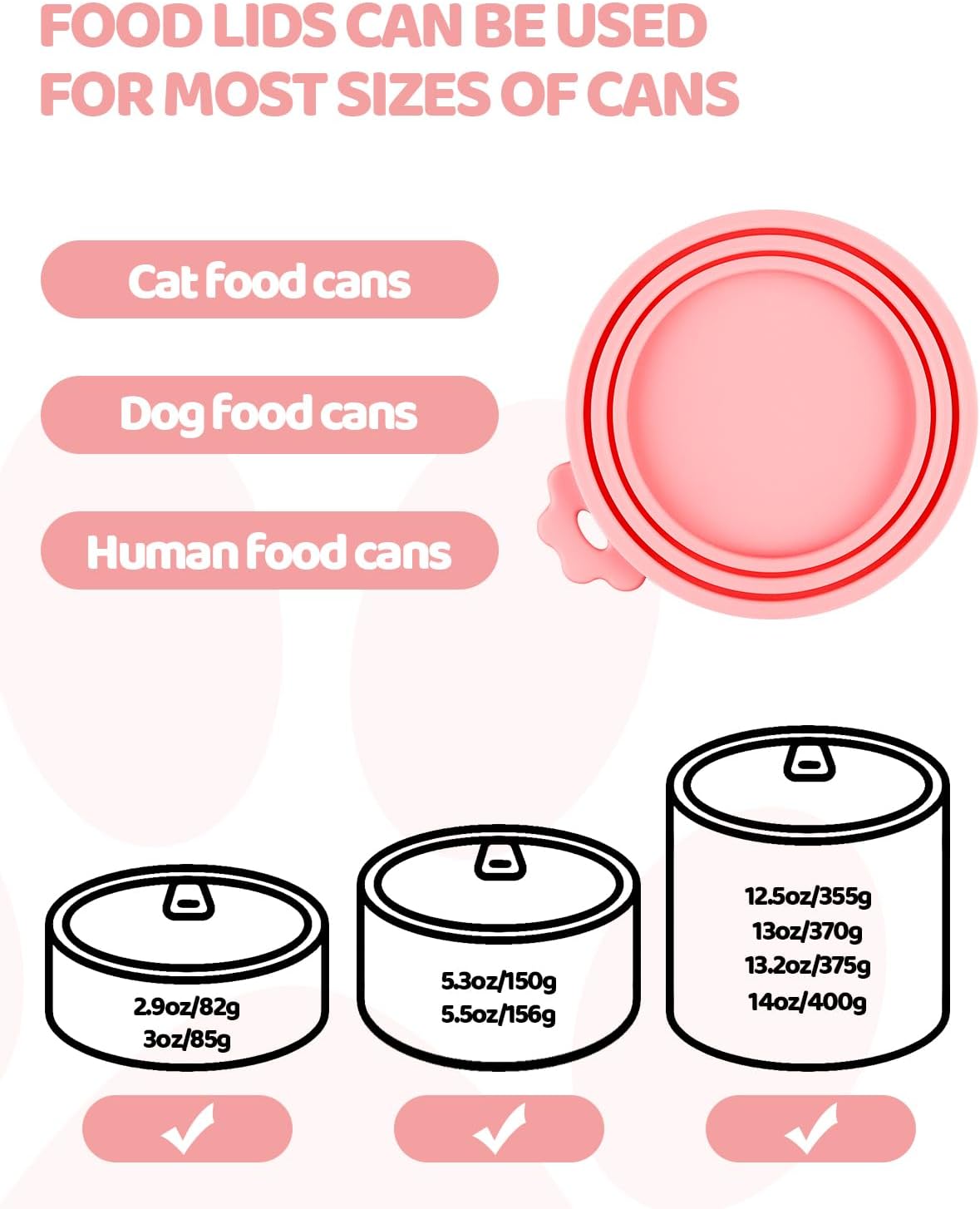 5 PCS Cat Food Can Covers Lids Set, Silicone Pet Food Can Lids with Multi-Function Cat Food Spoon and Opener, Cat Bar Squeezer, Stainless Steel Wet Food Spoon for Cats and Dogs (Pink)