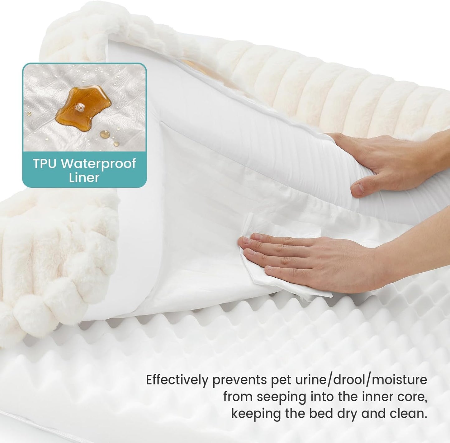Small Dog Bed, Faux Rabbit Fur Orthopedic Foam Dog Bed with Sides, Removable Washable Cover & Waterproof Lining, Comfortable Pet Couch, Cream (30" L x 20" W x 6" Th)