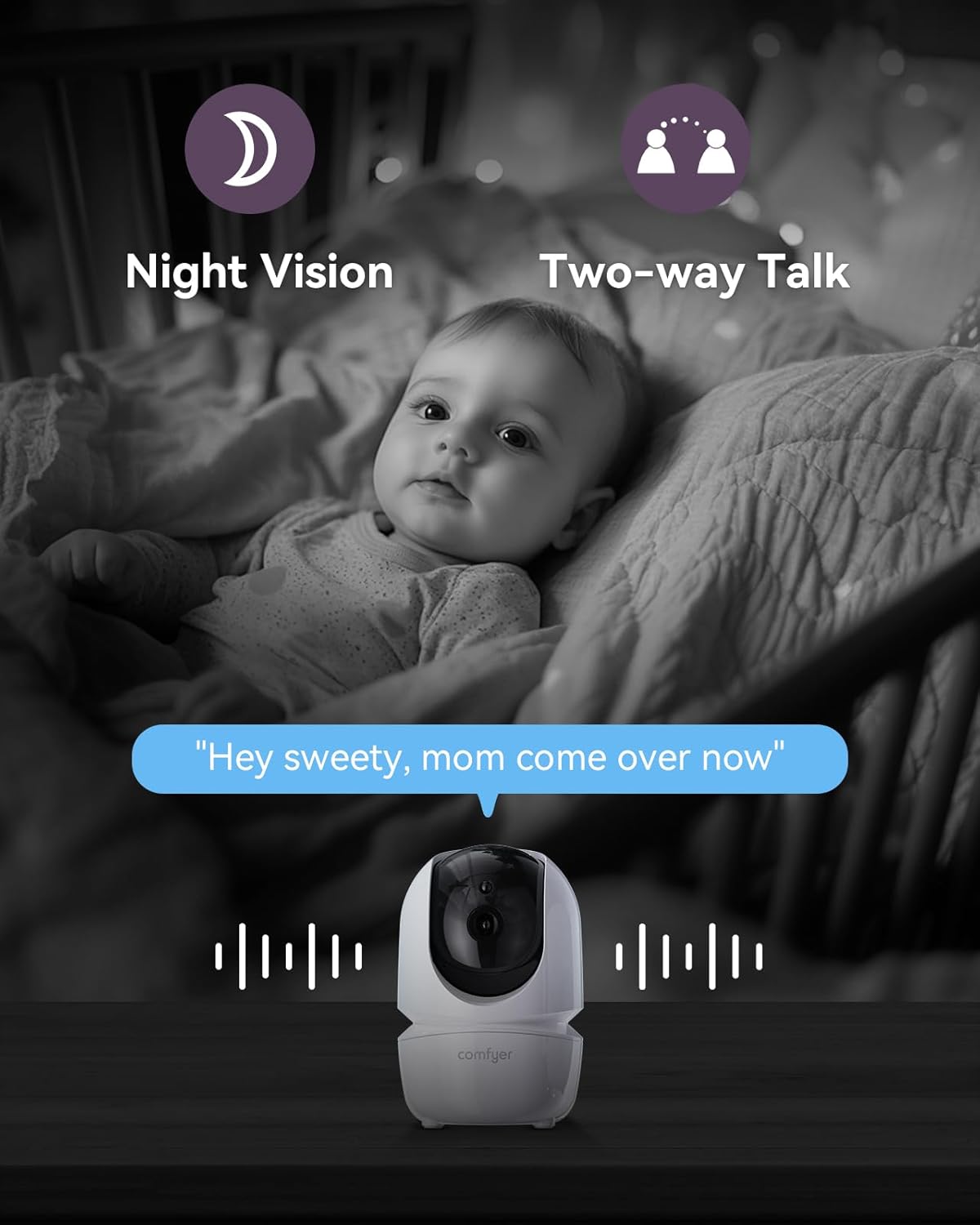 7" HD Split-Screen Baby Monitor with 2 1080P Cameras, 48 Hrs 6000mAh Battery Runs 2 Days in VOX Mode, No WiFi Monitor with a Flexible Bracket, 2 Way Audio, Remote PTZ, Auto Night Vision