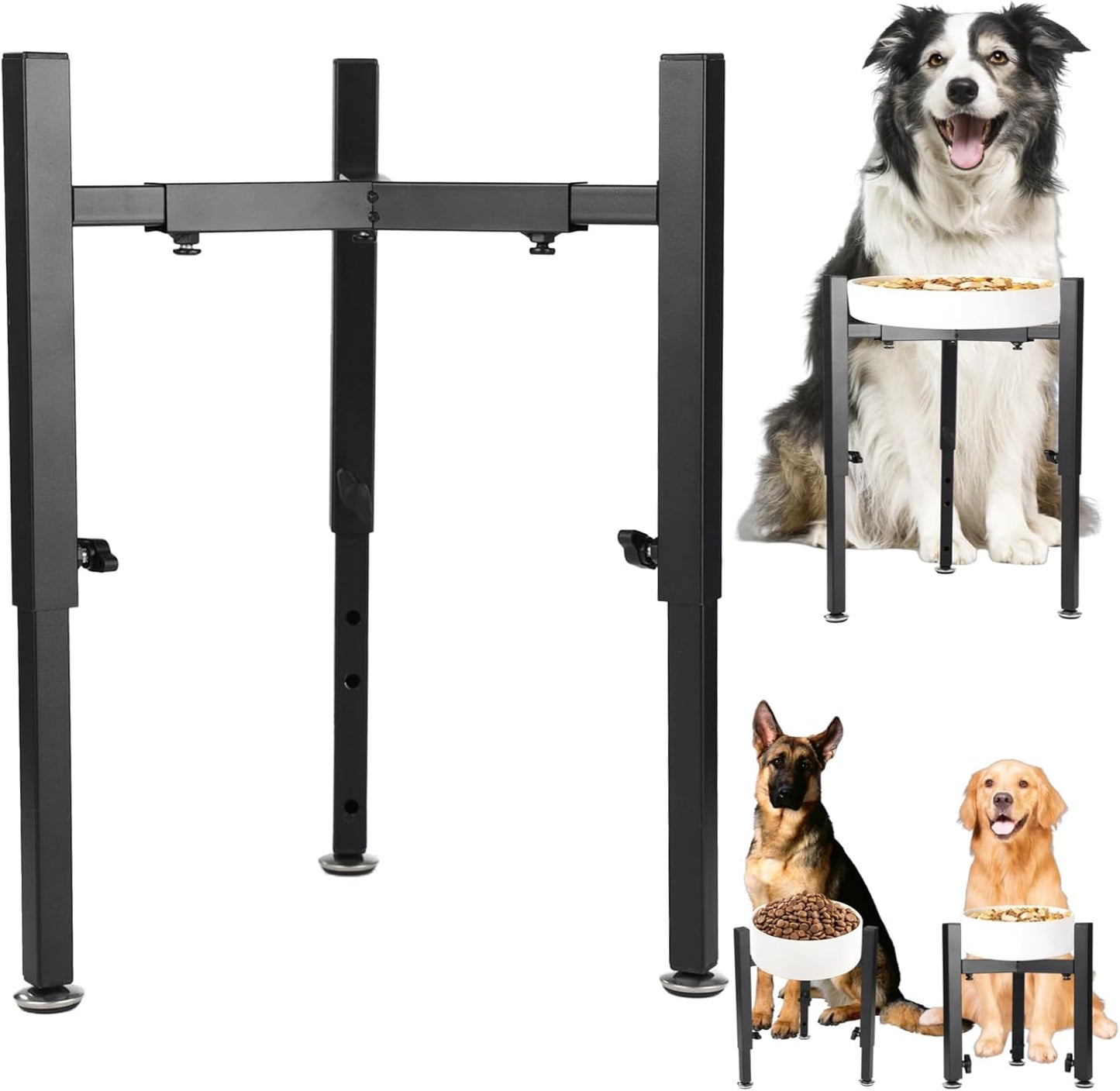 Adjustable Single Dog Bowl Stand, Metal Elevated Dog Food Bowl Stand Holder, Wide 7-11 in Bowl Opening and 9-15 in Height Raised Pet Feeder for Medium and Large Dogs