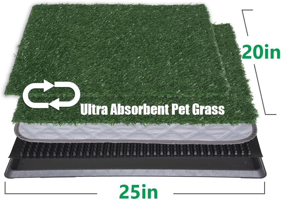 Reusable Training Pad Potty with 2-Pack Replaceable Artificial Grass Quick Absorbent Indoor Portable Dog Patio Potty Washable Pee Pad for Small Medium to Large Dog