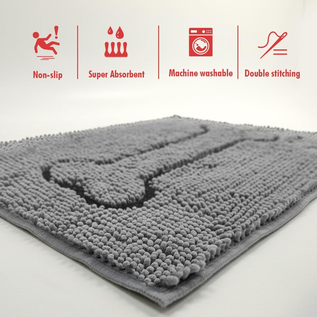 MUDGUARD MAT™ Dog Door Mat with Bone Design, Super Absorbent Microfiber Chenille, Non-Slip Quick-Dry Indoor Rug for Muddy Paws, Pets & Entryway, Machine Washable, Grey 19"x30"