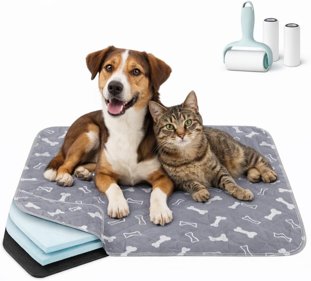 Puppy Pads with Pheromones, Washable Puppy Pee Pads for Dogs & Cats, Reusable Puppy Pads with Leakproof & Odor Control, Non-Slip Training Pads for Home and Travel 16" × 24"(Lint Roller Included)