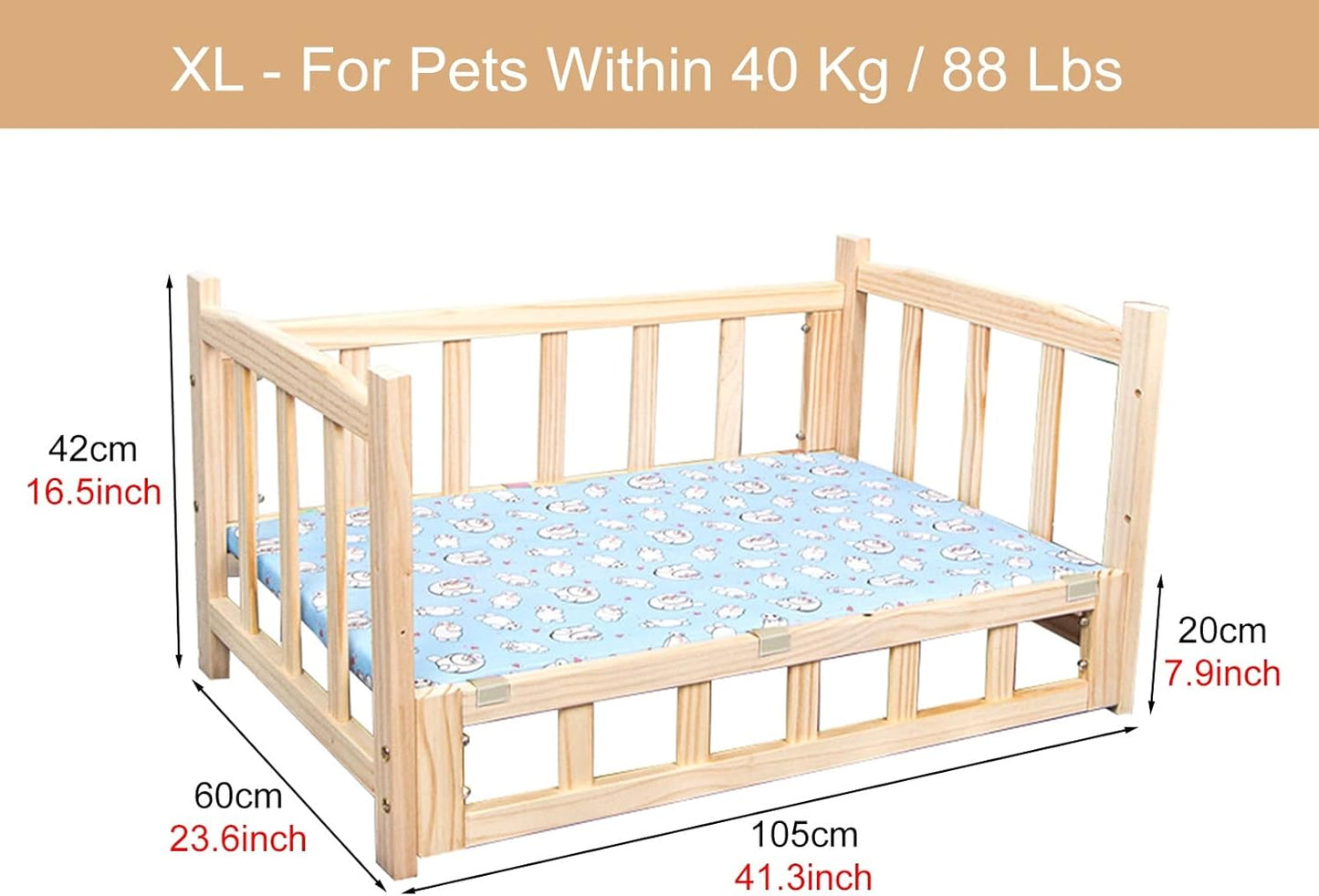 Pet Bed Wooden Modern Elevated Dog Bed, Orthopedic Relief Raised Pets Cot with Fence ＆ Mattress, for Indoor Outdoor Travel, Machine Wash & Dry (Color : Style1, Size : M-75x50x42cm/3
