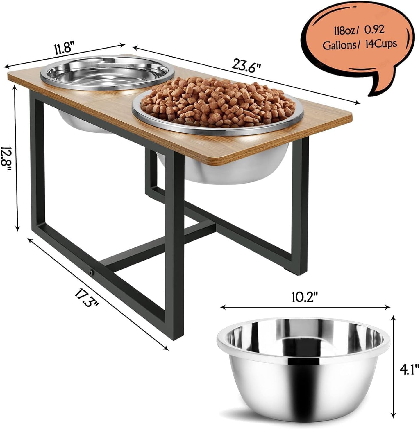 Elevated Dog Bowls for Large Dogs, Raised Dog Bowl Stand with Two X-Large Stainless Steel Bowls for Dogs, 3.5L Capacity, Rustic Walnut
