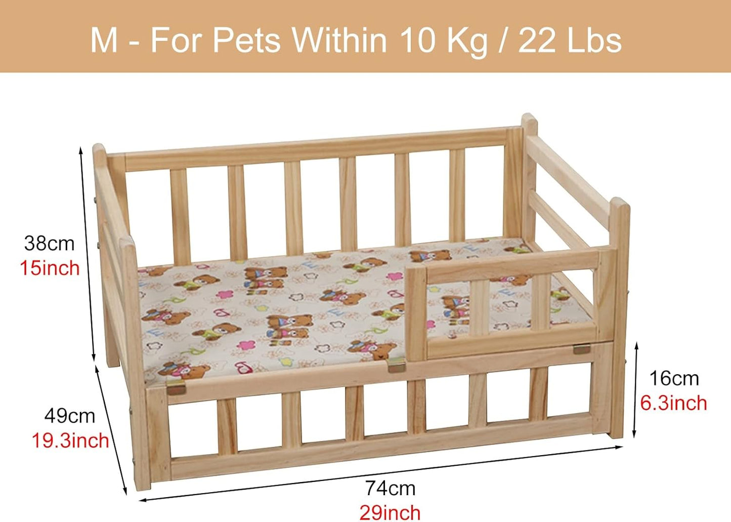 Pet Bed Large Pet Dogs Bed Wood Frame with Fence, Portable Washable Elevated Dog Couch Sofa, for Orthopedic Joint Relief, Indoor, Outdoor, Camping (Color : Style4, Size : S-54x39x38cm/2