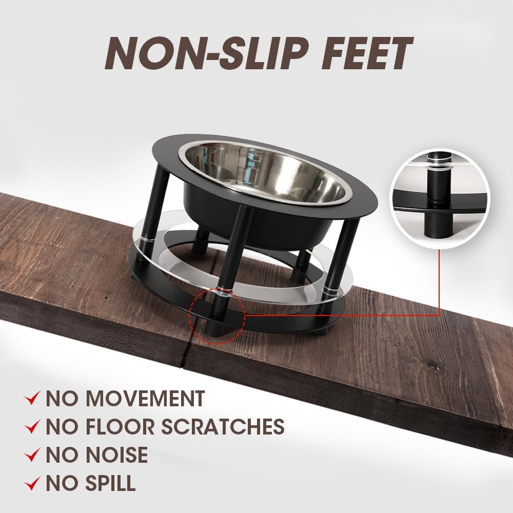 Elevated Dog Bowls, 32oz Stainless Steel Bowl, 3 Height Adjustable Single Dog Bowl Stand Raised Water Feeder for Large, Medium, Small Dog(Bowl Included) - MK2072A(Black)