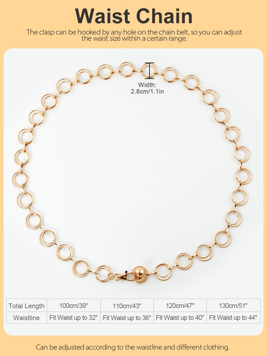 FIORETTO Chain Belt for Women Metal Waist Chain Fashion Multilayer Chain Belts for Dress