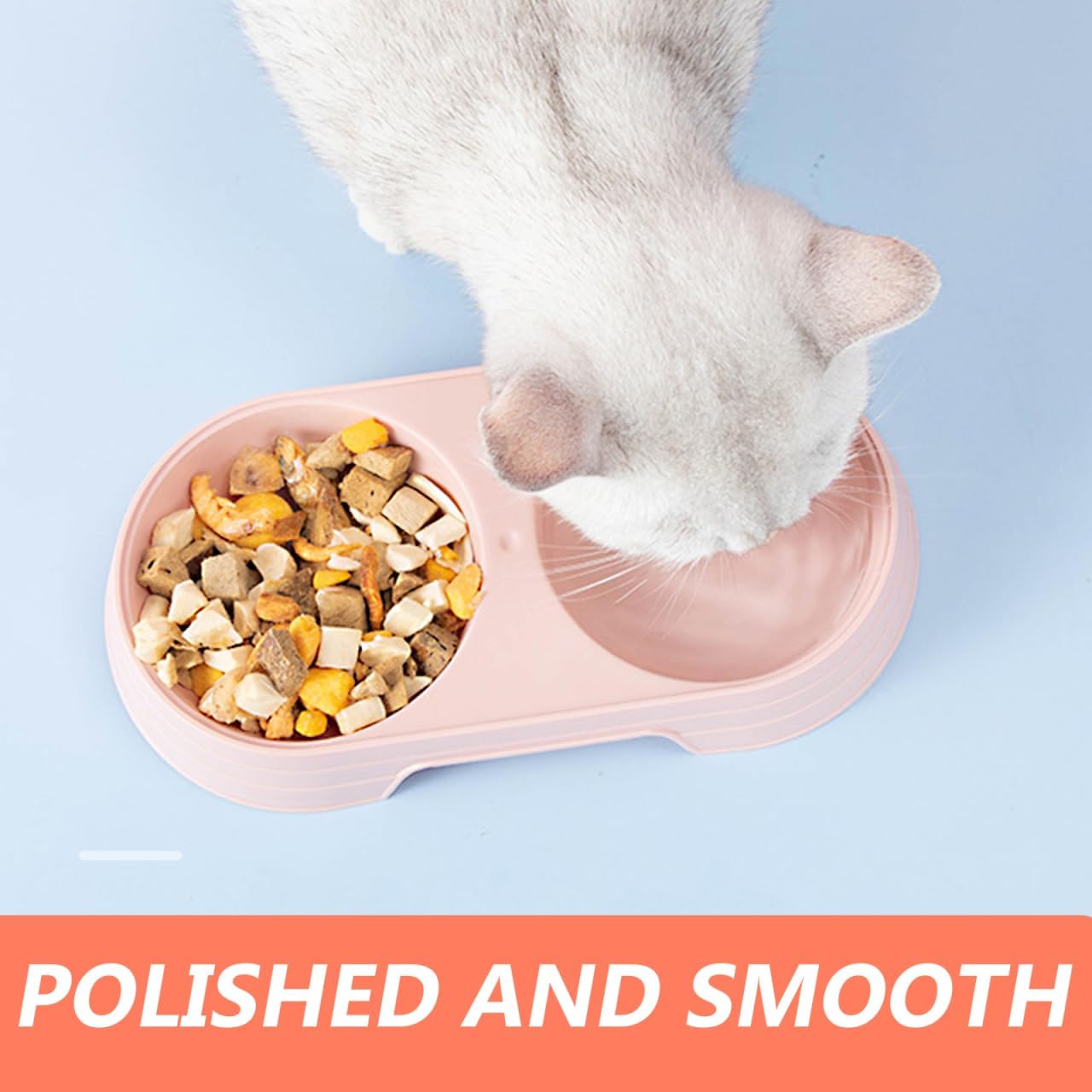 Happyyami Anti-Tip Double Cat Feeding Bowl Feeder Tray Elevated Design Easy to Food and Water Dish for Cats and Small Dogs