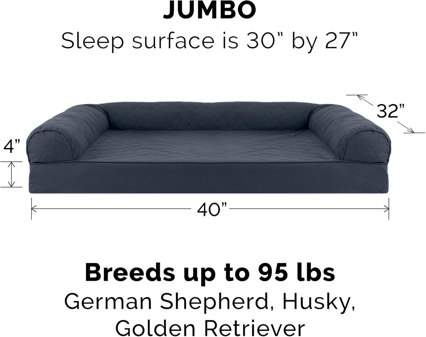 FurHaven Dreamer Sofa Orthopedic Dog Bed for Large Dogs with Orthopedic Egg Crate & Solid Orthopedic Foam Base for Joint Support, Removable Washable Cover, Jumbo XL, Quilted Sofa, Iron Gray
