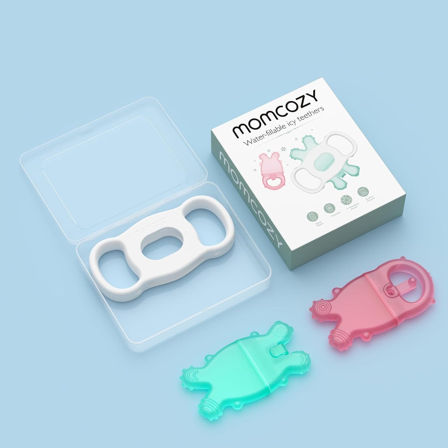 Momcozy Baby Teether Toys | Food Grade Silicone Teething Relief 0-6 Months | Toy 6-12 Months | Baby Essential | Green and Pink