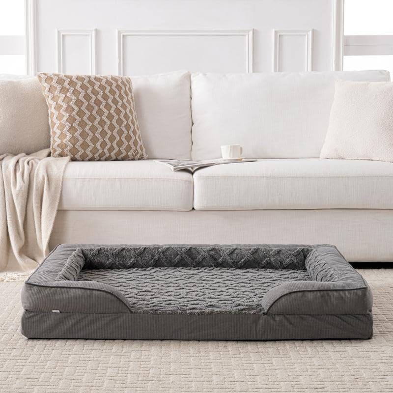 Orthopedic Dog Bed, Waterproof C-Shaped Pet Sofa with Removable Washable Cover, Non-Slip Bottom, Quilted Comfort Couch for All Dog and Cat Breeds (Dark Gray, 42" x 32" x 6.5")