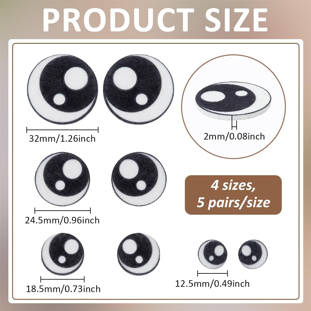 FINGERINSPIRE 20 Pairs Felt Eyes Appliques for Crochet Stuffies and Plushies 4 Sizes Round Black Color Felt Craft Doll Eyes Sewing Patches DIY Doll Puppet and Plush Animal Making Supplies