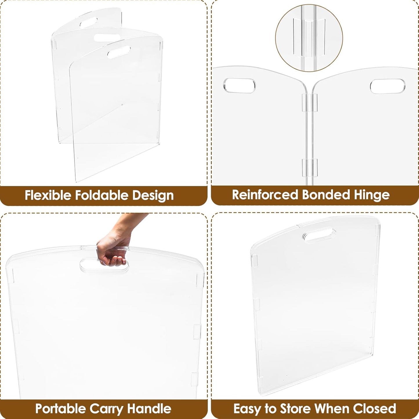 Modern Frame Clear Acrylic Freestanding Pet Gate - 24" High Folding 3-Panel Dog Barrier for Doorways, Stairs & Large Openings, Indoor Fence for Dogs, Puppies & Cats