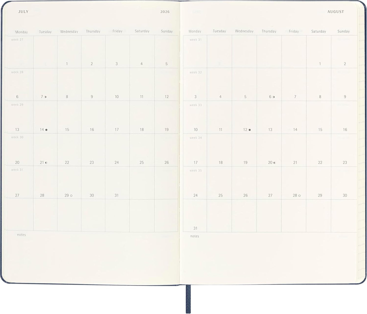 Moleskine Classic 18 Month 2025-2026 Weekly Planner, Hard Cover, Large (5" x 8.25"), Sapphire Blue, 208 pages