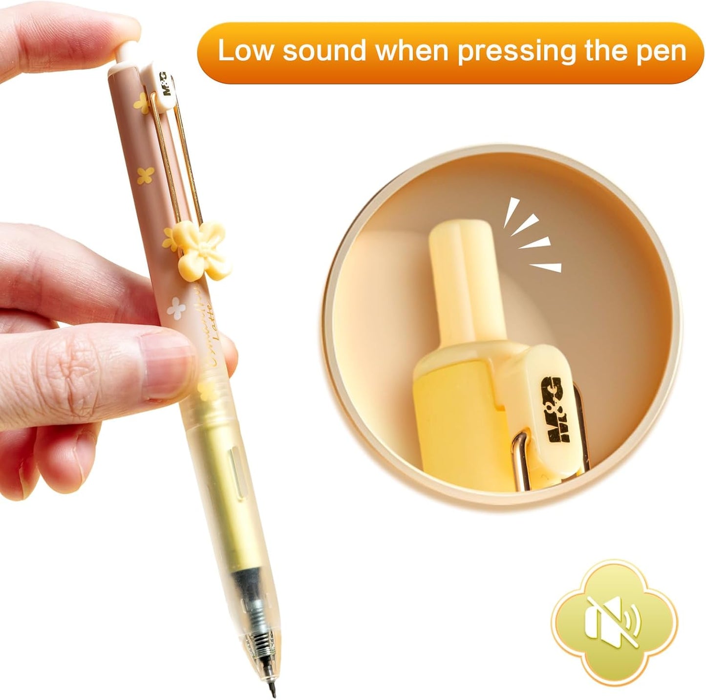 M&G Gel Pens, 4 PCS Black Gel Pens Fine Point 0.5mm, Quick Drying Retractable Gel Ink Rollerball Pens, Cute Gel Ink Pens with Flower for Smooth Writing Office School Gift Women Men