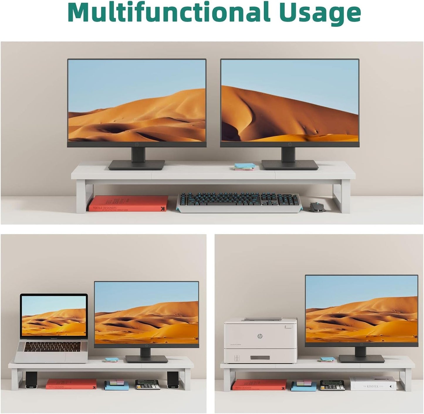YAOHUOO Dual Monitor Stand Riser, 39Inch Large Monitor Stands for 2 Monitors, Computer Monitor Stand, Wooden Desktop Oraganizer Shelf for Office Desk Computer,Laptop,TV