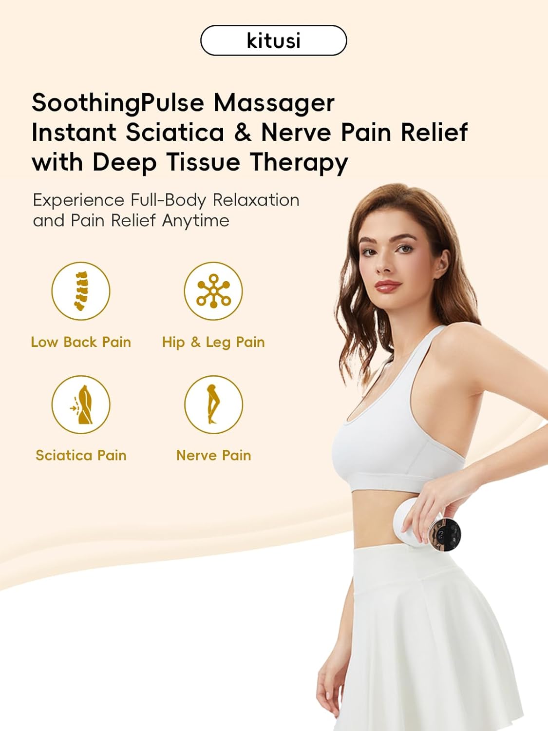Sciatica Pain Relief Devices – Deep Tissue Massager with Multi-Mode Technology, Heat & Light, Targeted Relief for Sciatic Nerve & Lower Back Pain (White)