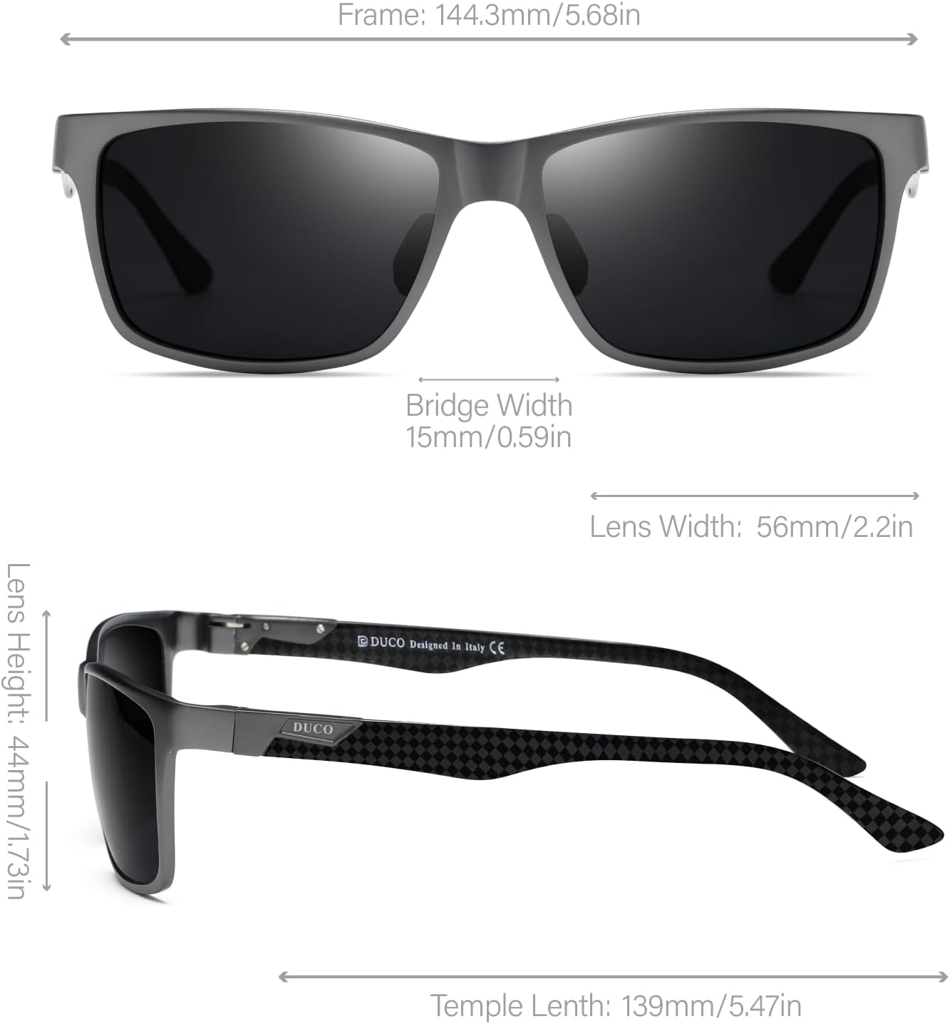 DUCO Mens Sunglasses Polarized Rectangle Sunglass for Men Lightweight Carbon Fiber UV400 Protection 8206