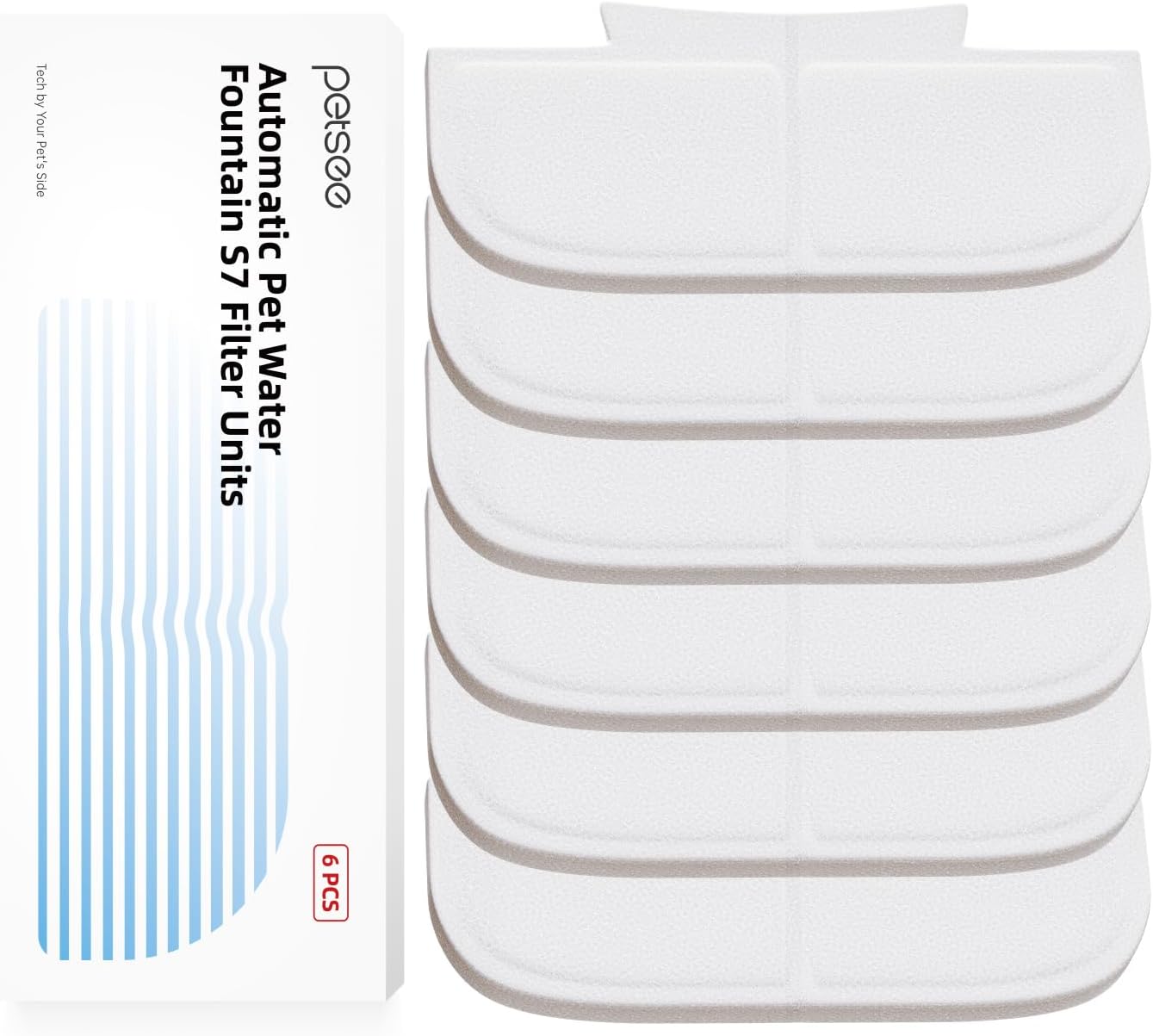 6-Pack Replacement Filters for PETSEE S7 Series Automatic Pet Water Fountain – Triple Filtration System, Removes Impurities & Hair, Easy to Use, Replace Every 4 Weeks