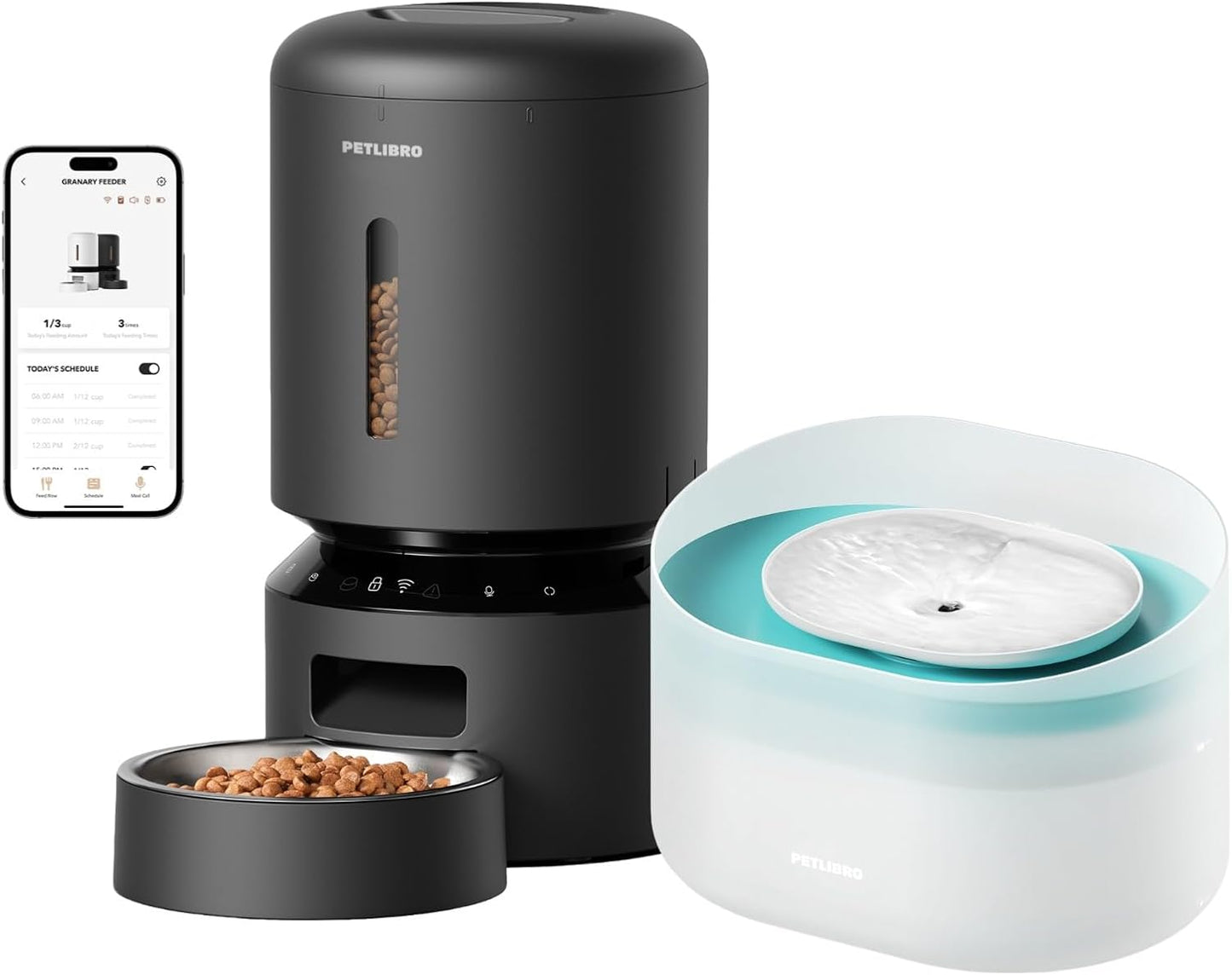 Bundle of PETLIBRO Dog Water Fountain, 2.1Gal/8L Capsule Dog Fountain and PETLIBRO Automatic Cat Feeder, 5G WiFi Automatic Dog Feeder