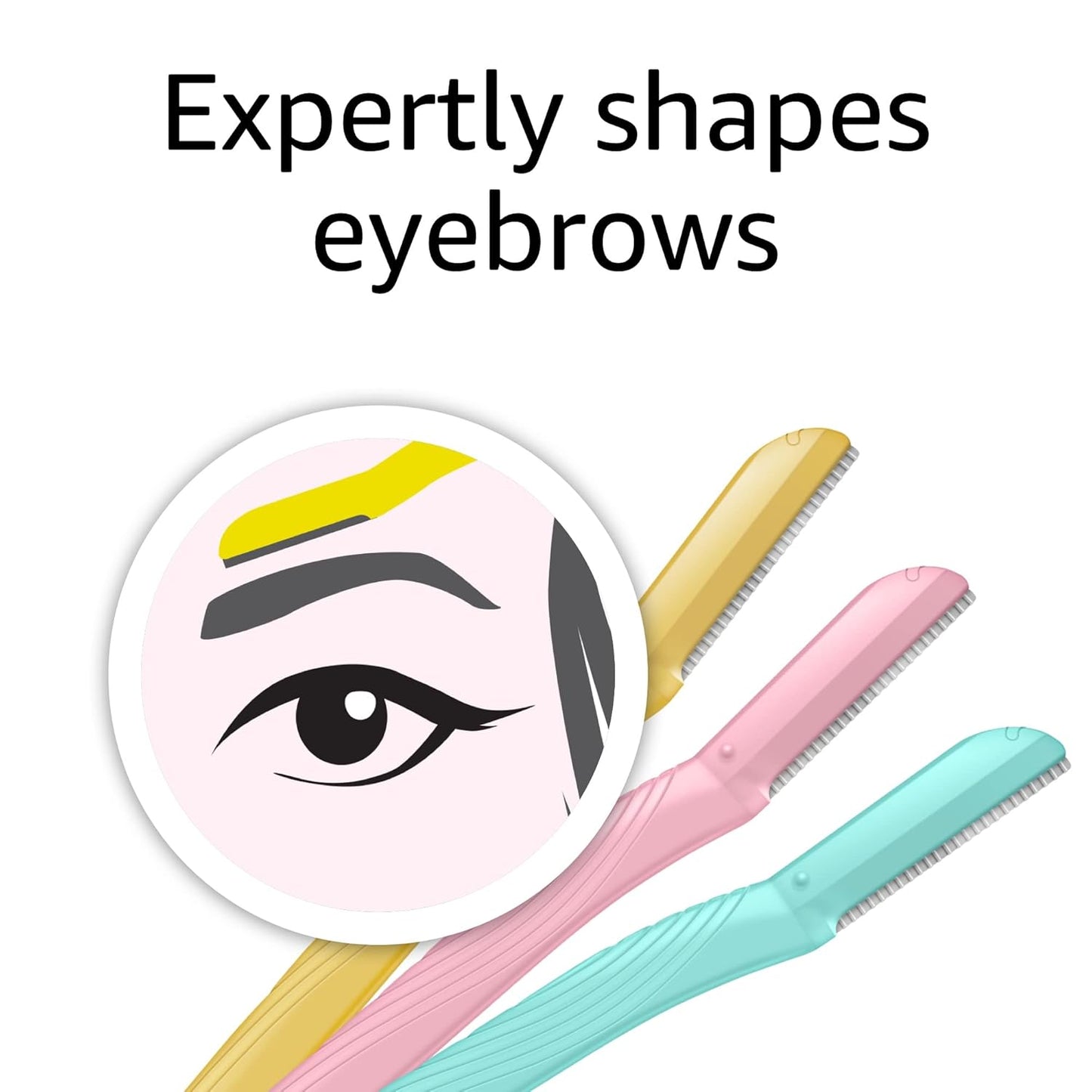Amazon Basics Women's Dermaplaning Tool, Peach Fuzz Remover, Facial Hair Removal, Exfoliating Face Razor with Microguard Blade for Safe Eyebrow Shaping, Includes Blade Cover, Multicolor, 3 Count