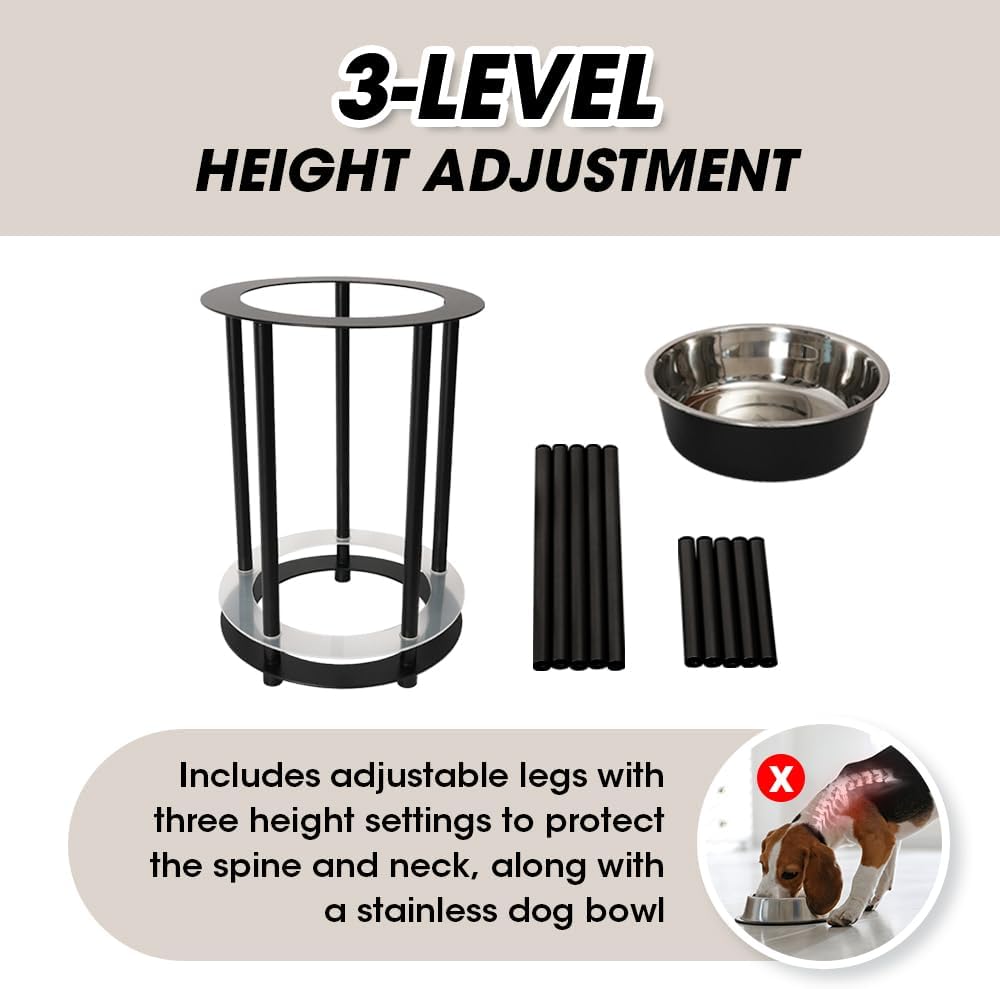 Elevated Dog Bowls, 32oz Stainless Steel Bowl, 3 Height Adjustable Single Dog Bowl Stand Raised Water Feeder for Large, Medium, Small Dog(Bowl Included) - MK2072A(Black)