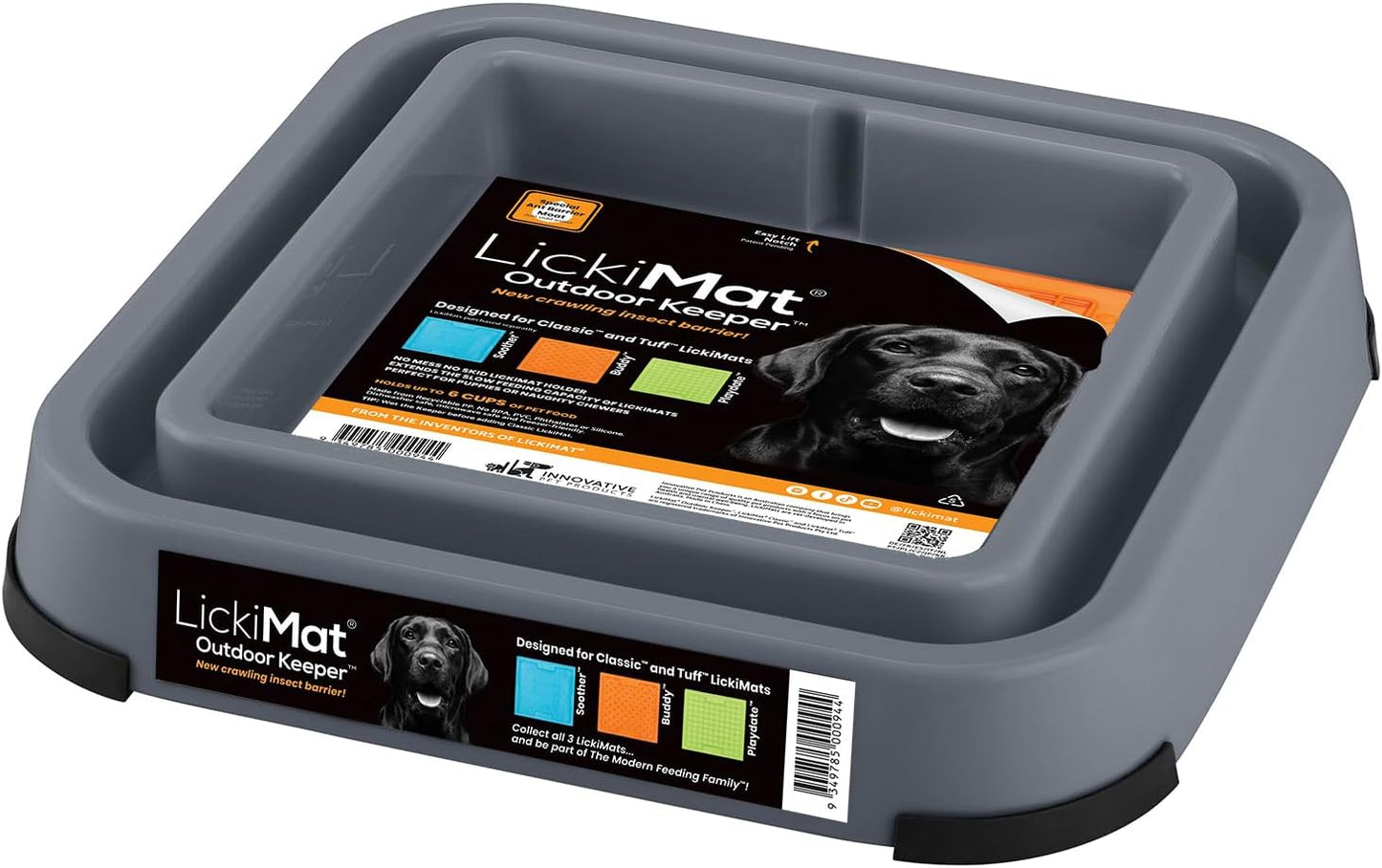 LickiMat Outdoor Keeper Dog Feeding Station - Slow Feeder Lick Mat Keeper for Dogs Food, Treats, Yoghurt & Peanut Butter - Extend Licky Mats for Dogs into Full Feeder, Grey.