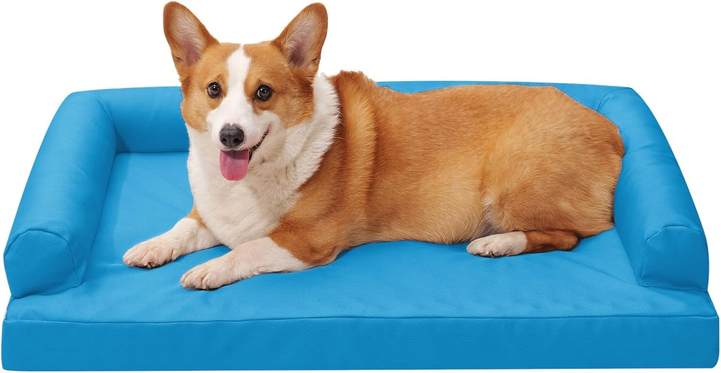 Indestructible Pet Couch Sofa - Orthopedic Memory Foam Dog Bed, Waterproof Washable Cover with Non-Slip Bottom & Durable Support for Medium Large Dogs, 42" x 30" Blue