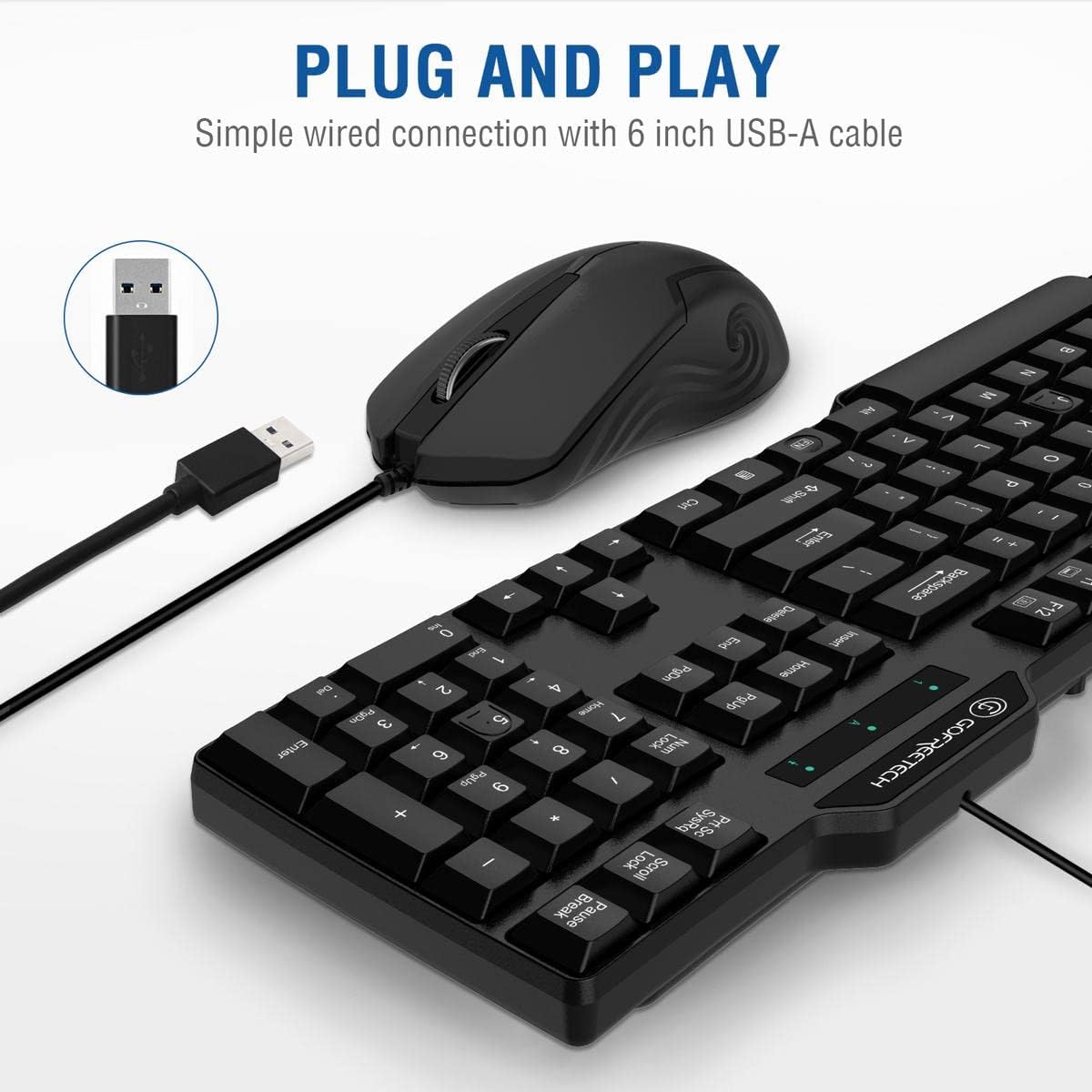 Wired Keyboard and Mouse Combo, Gofreetech Full-Size Keyboard and Mouse Combo with Optical Wired Mouse, USB Plug-and-Play, Compatible with Windows Mac OS Laptop/Desktop/PC