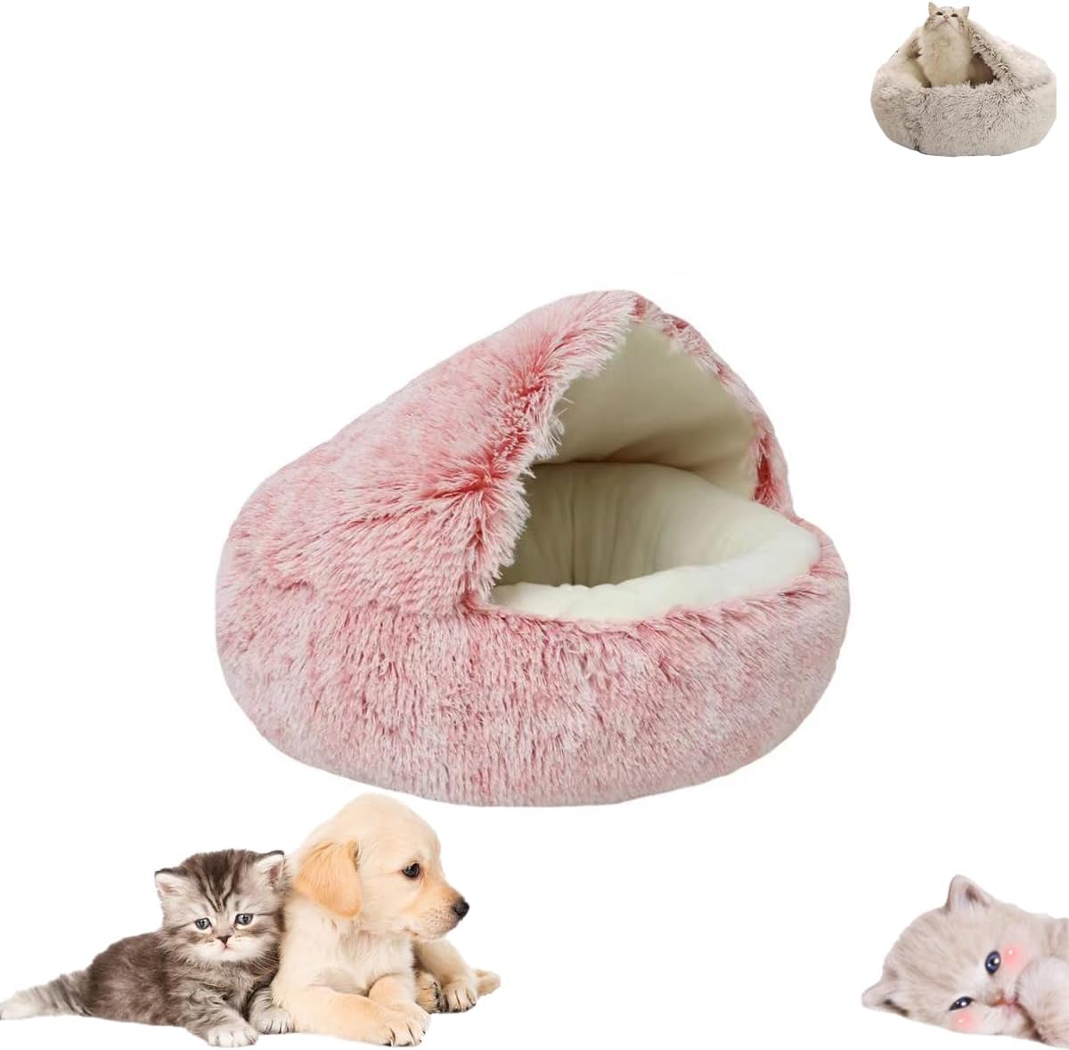 Cozy Cocoon Pet Bed,Cozy Nook Pet Bed for Dogs,Winter Pet Plush Bed, Cozy Cocoon Pet Bed for Dogs,Cozy Nook Dog Bed, Dog Bed (Pink-Short Velvet,40 * 40 CM)