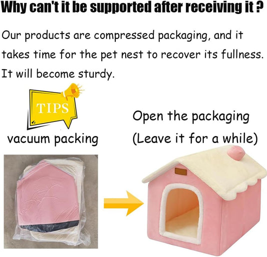 Dog House Indoor Memory Sponge, Foldable Dog House Kennel Bed Mat with Cushion for Small Medium Large Dogs Cats, Winter Warm Cat Nest Puppy Cave Sofa Pet Products (Pink, XL)