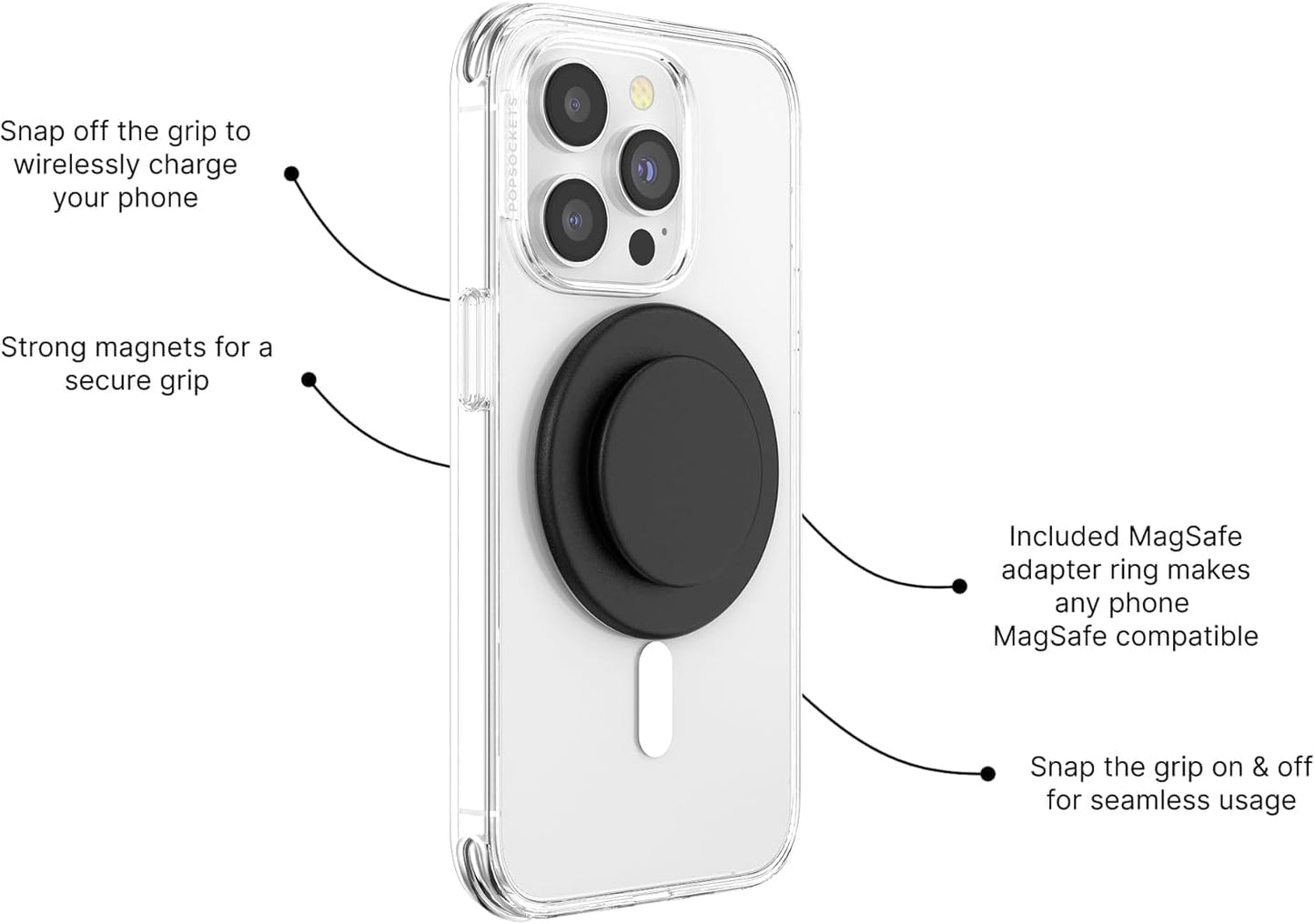 PopSockets Phone Grip for MagSafe, Magnetic Holder, Phone Stand, Black - Black