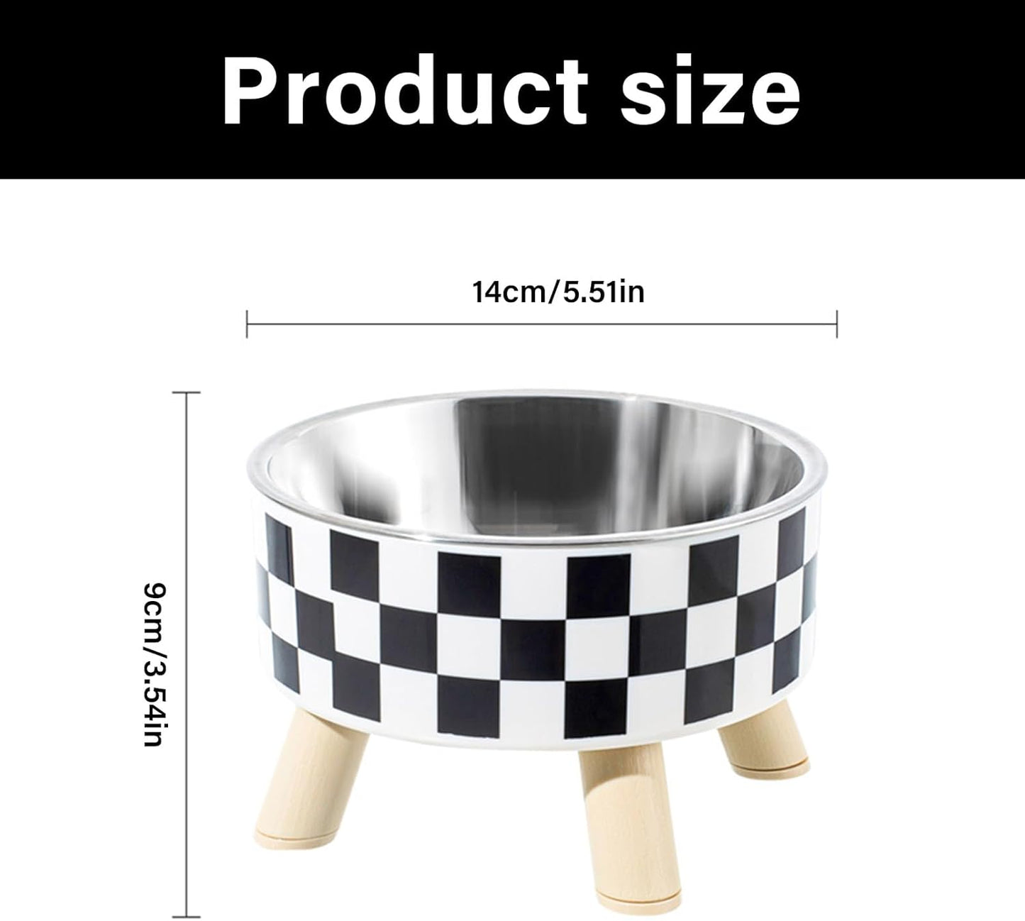 Elevated Dog Bowl Stand with Feeders Dishes for Most Dog Size Checkered Print Food Dish Stainless Steel Elevated Dog Feeding Station Pet Feeding Bowls