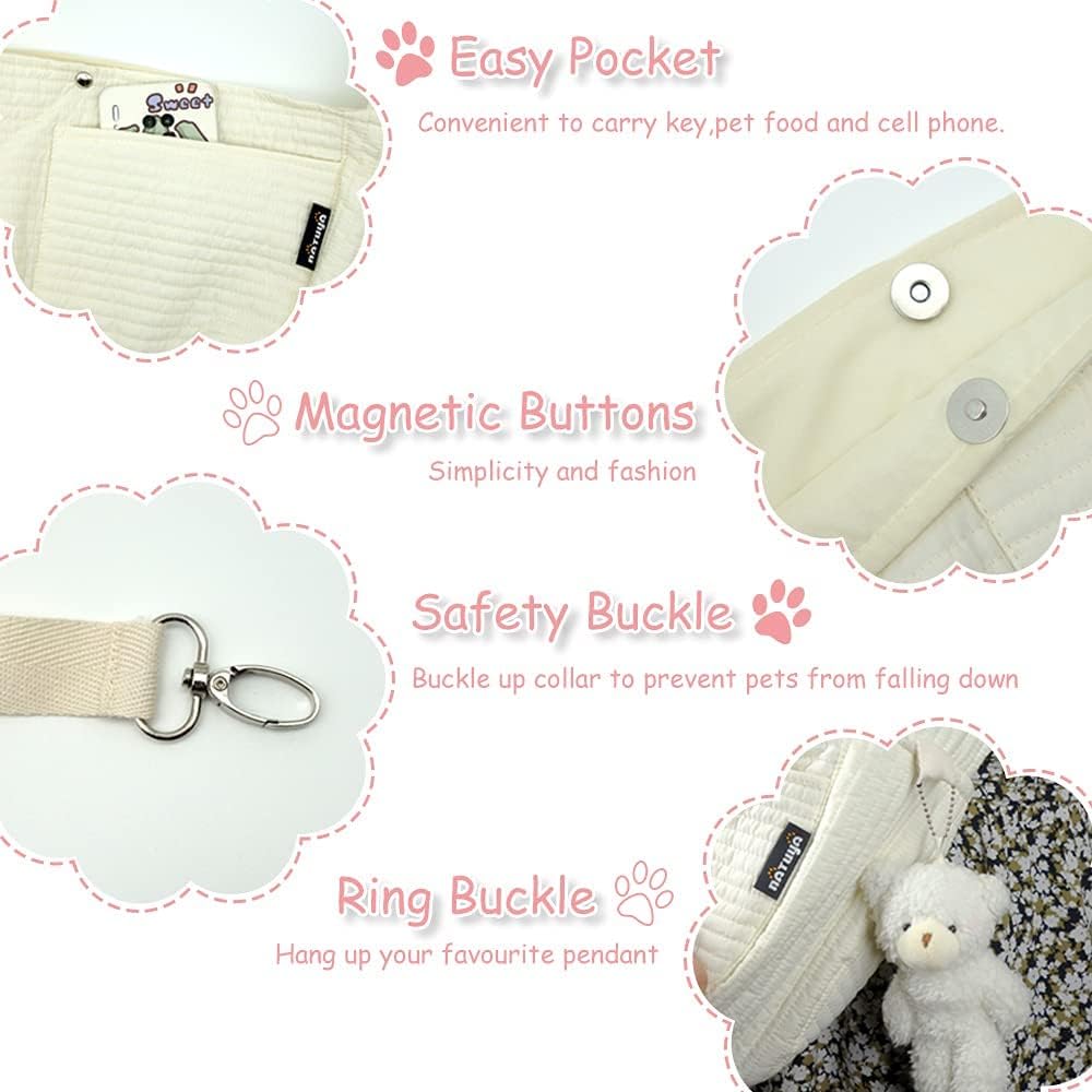 NATUYA Small Dog Carrier Sling Cat Sling-Dog Slings for Carrying Small Dogs-Adjustable Strap Hand Free Pet Puppy for Outdoor Traveling Subway (White, Canvas-Adjustable Strap)