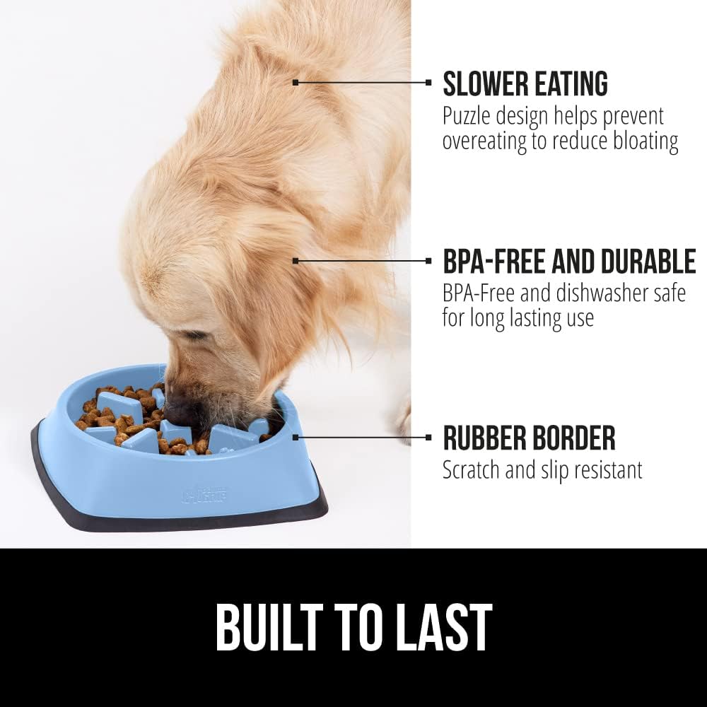 Gorilla Grip Slow Feeder Dog Bowl and Pet Feeding Mat, 4 Cups Dogs Pet Bowls Slip Resistant, Dog Food Mats Size 18.5x11.5 Waterproof Placemats, Both in Light Blue Color, 2 Item Bundle