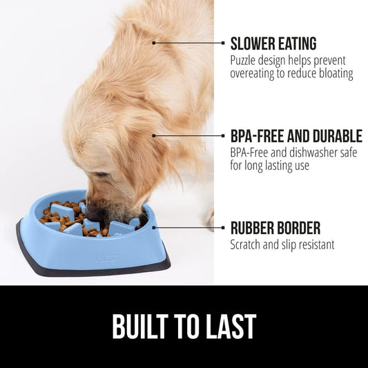 Gorilla Grip Slow Feeder Dog Bowl and Pet Feeding Mat, 4 Cups Dogs Pet Bowls Slip Resistant, Dog Food Mats Size 18.5x11.5 Waterproof Placemats, Both in Light Blue Color, 2 Item Bundle