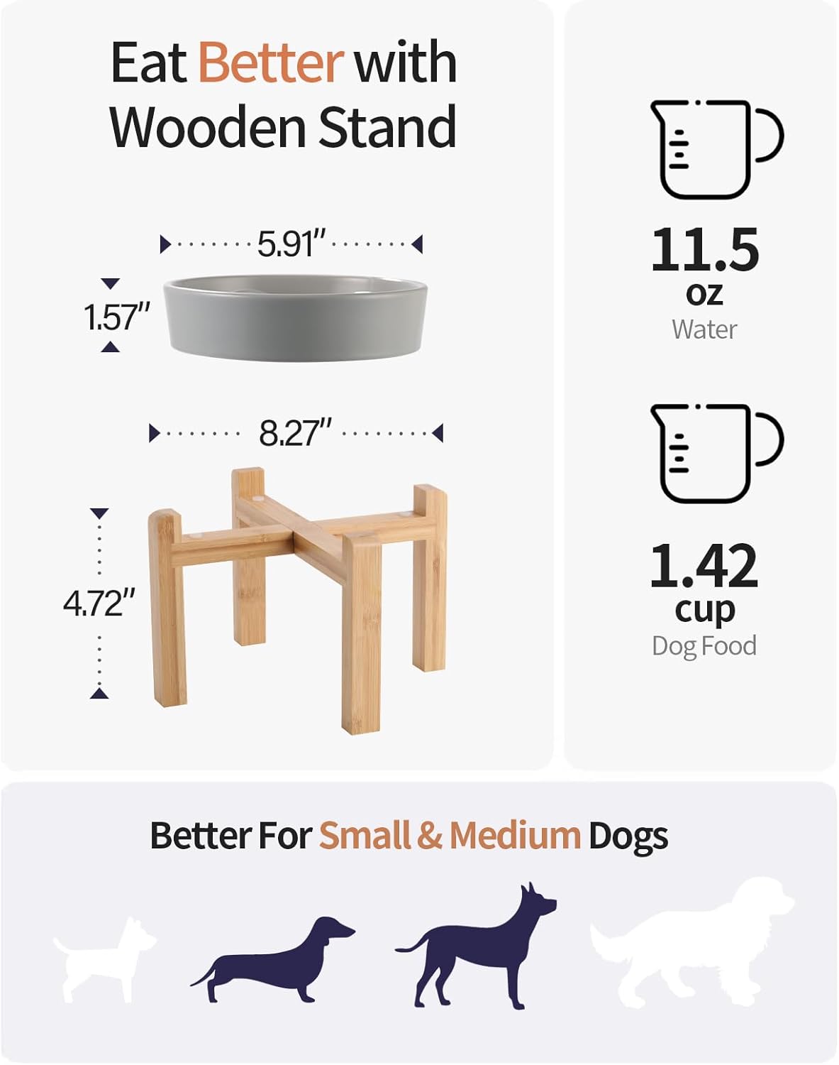 Grey Ceramic Slow Feeder Dog Bowl for Small and Medium Breed,Elevated/Raised 6.1 in Slow Feeding Bowl,Puzzle Dog Cat Food Bowl for Fast Eater, Puzzle Bowl for Small Dogs and Cats