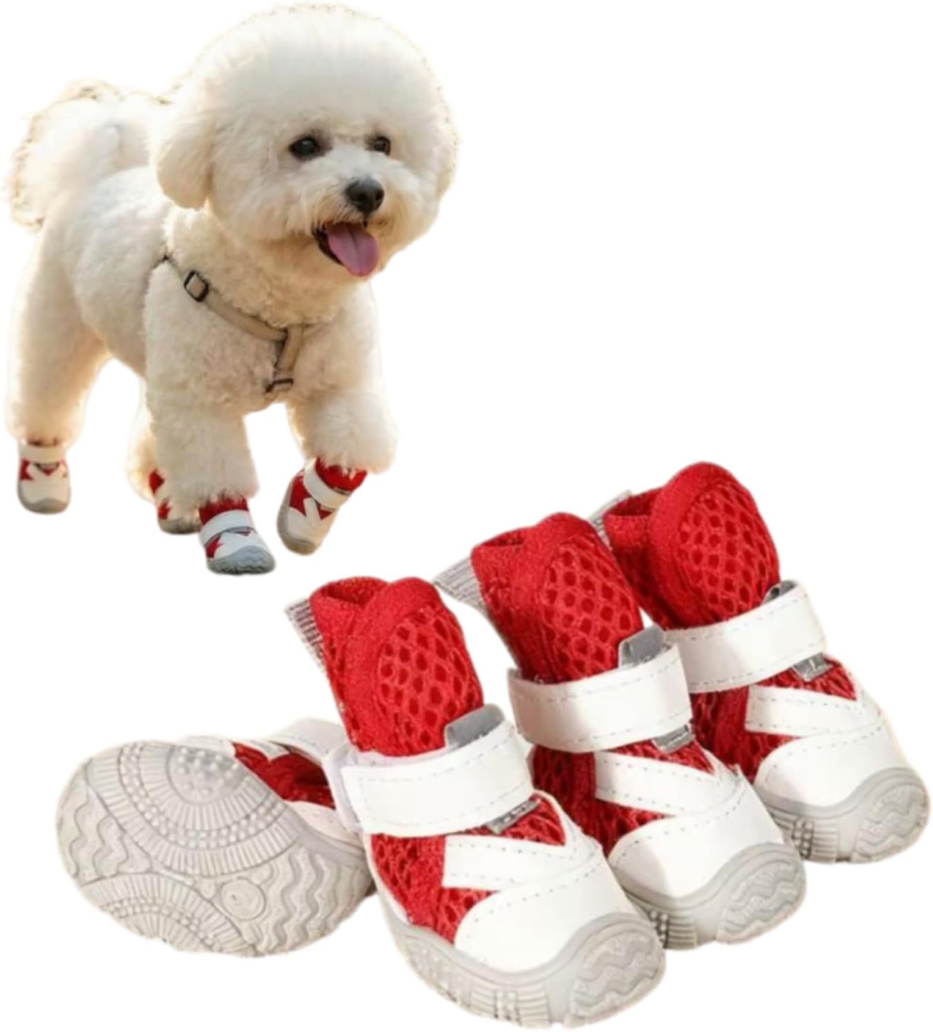 Dog Shoes for Small Dogs, Hot Pavement Summer Puppy Dog Boots & Paw Protectors with Soft Anti-Slip Rubber Sole, Mesh Breathable Dog Booties for Hardfloors, Walking Running 4 Pack (red, 5)